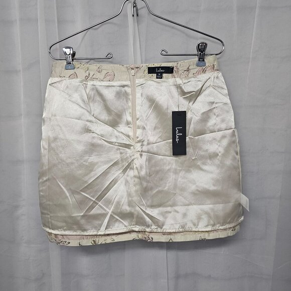 NWT Lulus Cream Pink Brocade Floral Mini Skirt Satin Metallic Coquette M - Picture 6 of 10
